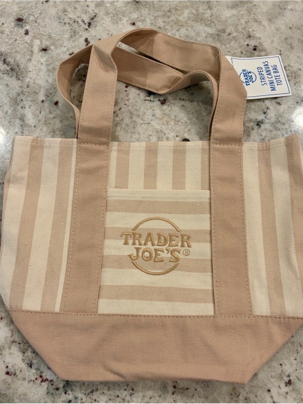 Trader Joe's Beige Striped Canvas Mini Tote